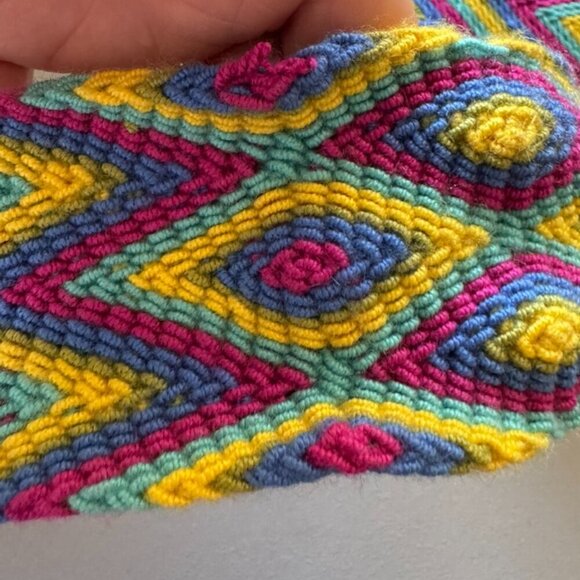 Wayuu Mochilla Teal Multi Color Woven Shoulder Soft Large Tassel Tie Bucket Bag - Picture 14 of 14